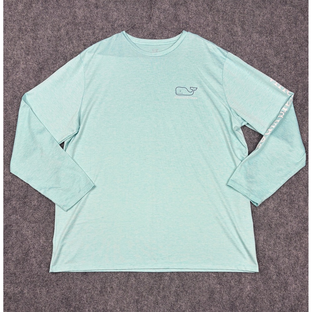 Vineyard Vines Performance Shirt Mens XL Aqua Blue Heather Long Sleeve Whale Tee